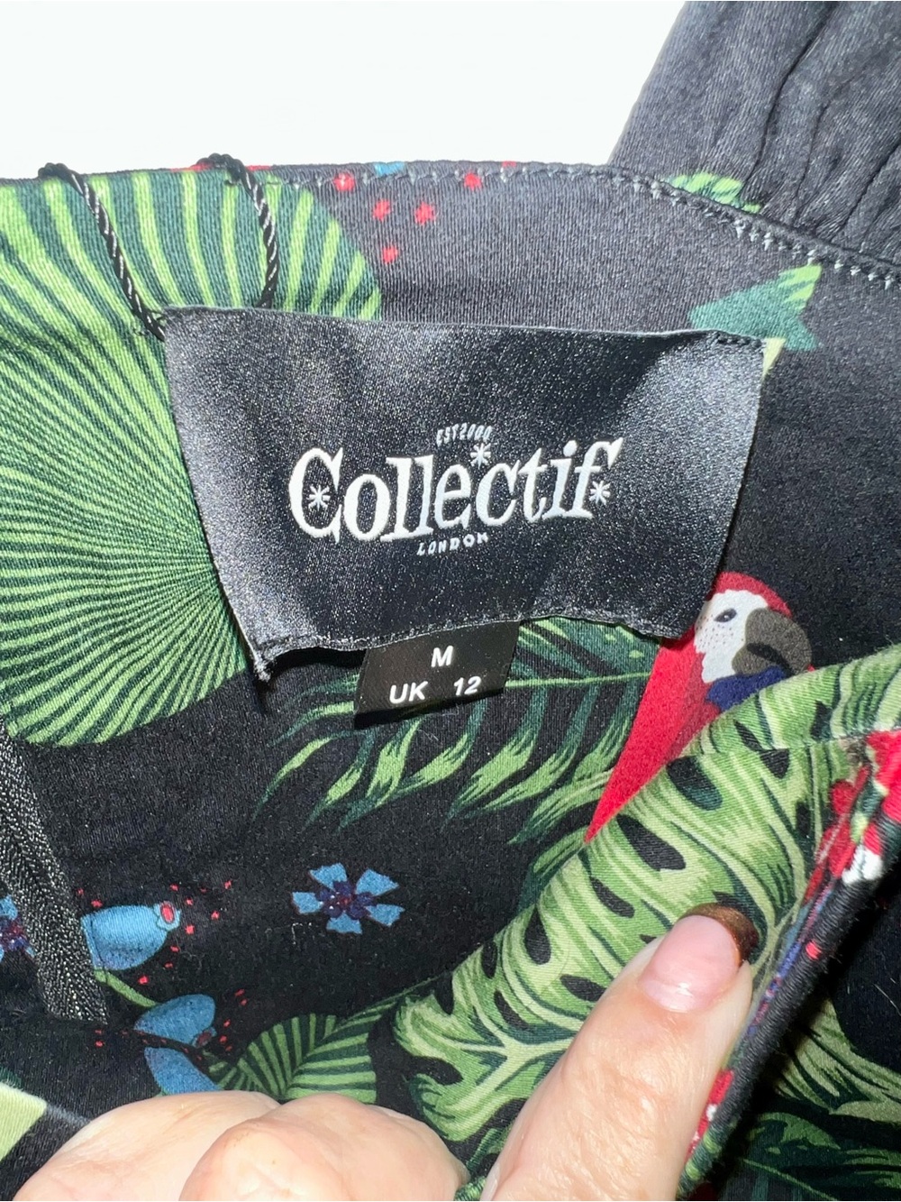 Collectif Black Tropical Leaf & Parrot Print Dress